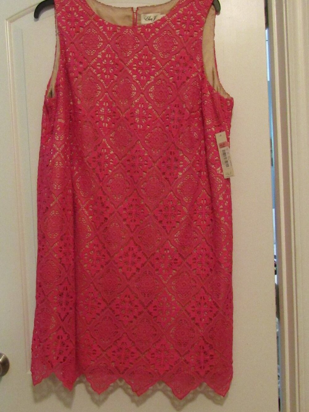 NWT ELIZA J Dress Womens Size 22W HOT PINK Crochet Lace Overlay Sleeveless